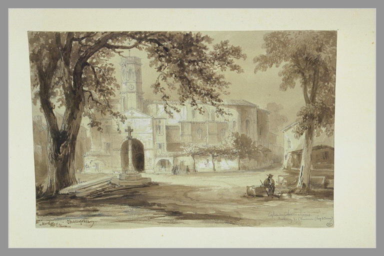 Une place devant l'église de Chamalières