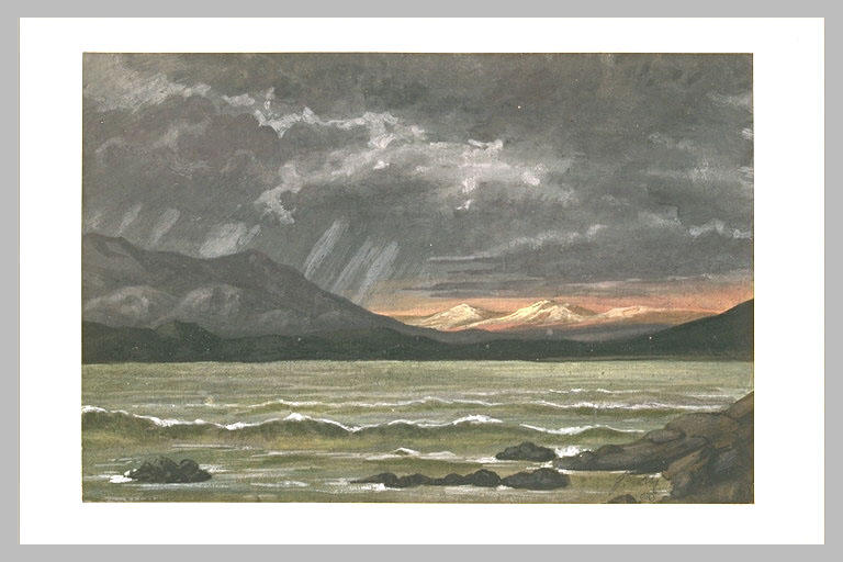 Impression crépusculaire, avec mer et montagnes