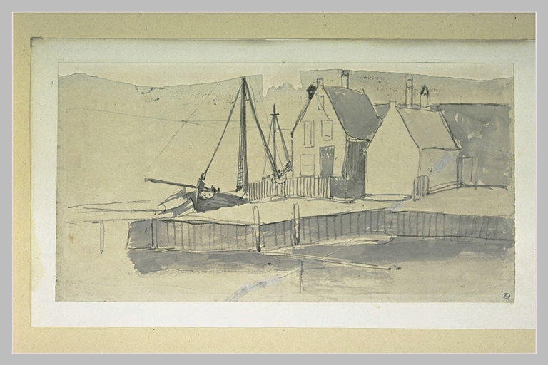 Maisons de pêcheurs sur un quai où sont amarrés des barques de pêche