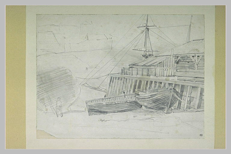 Barques tirées au sec dans un port