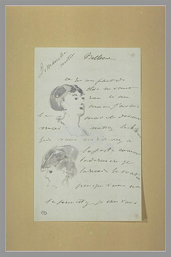 Lettre à Isabelle Lemonnier décorée de deux têtes de femmes