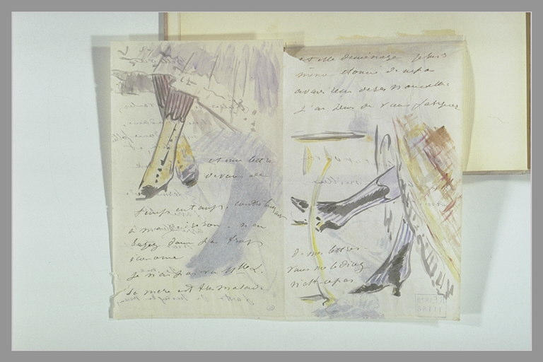 Pieds de femmes chaussés de bottines sur une lettre à Isabelle Lemonnier