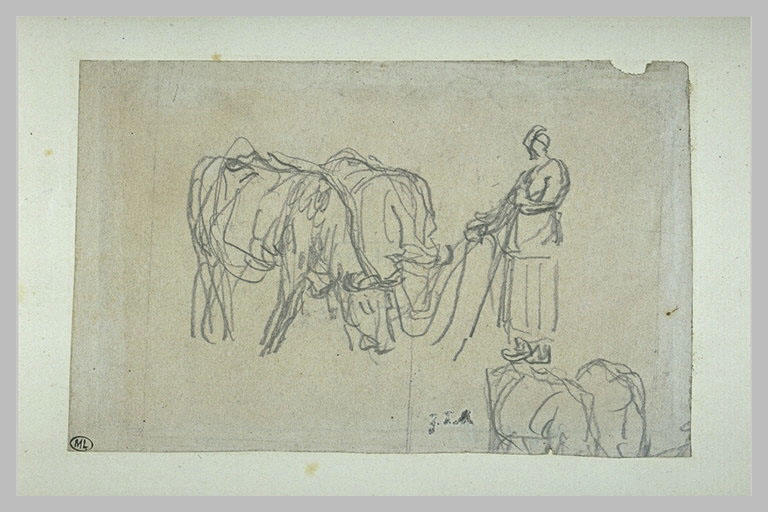 Paysanne faisant boire deux vaches