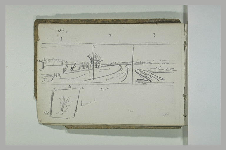 Paysage, dans un  triptyque ; croquis, dans un encadrement