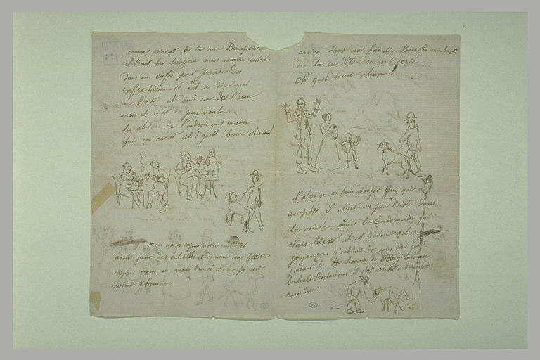 Lettre d'Henri Pille, adressée à Cortazo, illustrée de petits croquis