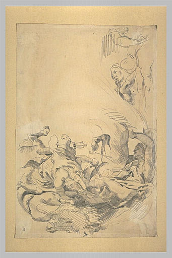 Etudes de femmes et de chevaux renversés