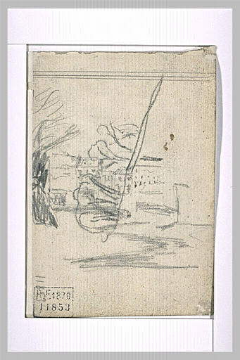 Paysage avec maisons ; tige de fleur