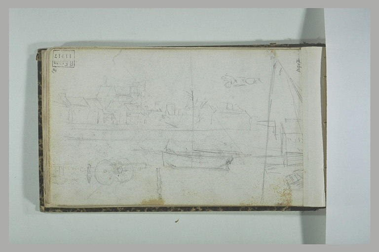 Un port ; croquis de canon ; figure