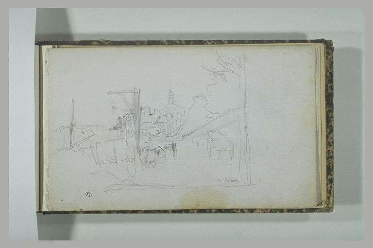 Berge de bord de Seine (?), avec une charrette attelée