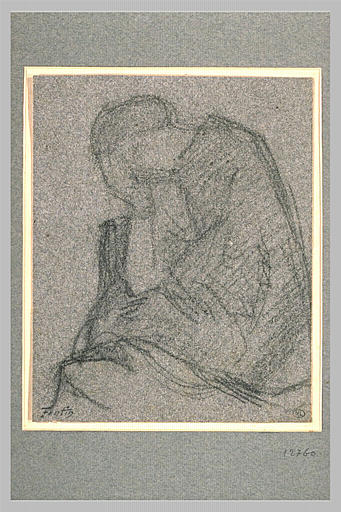 Femme assise de profil, se tenant la tête