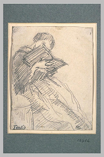 Femme assise, de profil à droite, lisant