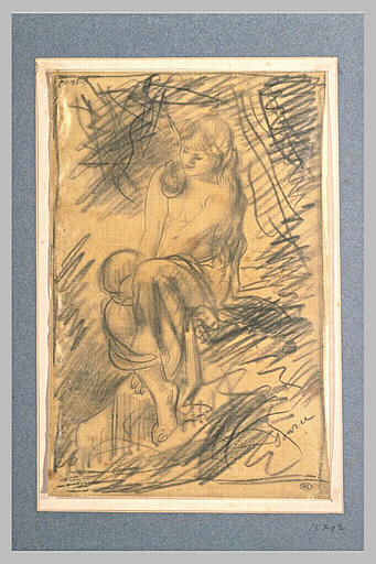 Jeune femme assise sur un rocher, cheveux épars