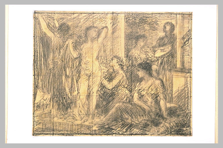 Femme à sa toilette, entourée de suivantes