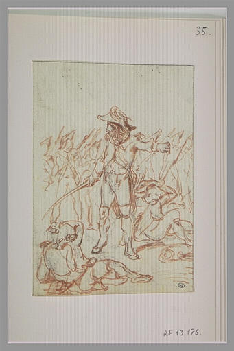 Officier de l'époque révolutionnaire, excitant du geste ses soldats