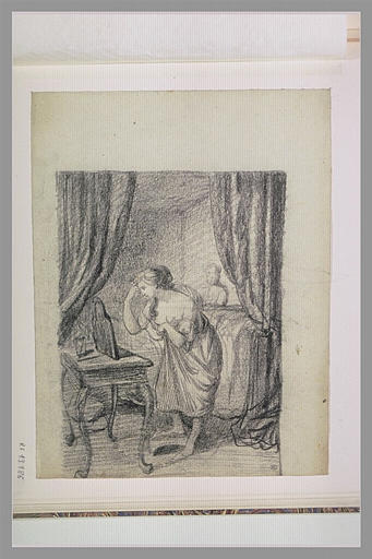 Femme, s'habillant devant sa coiffeuse