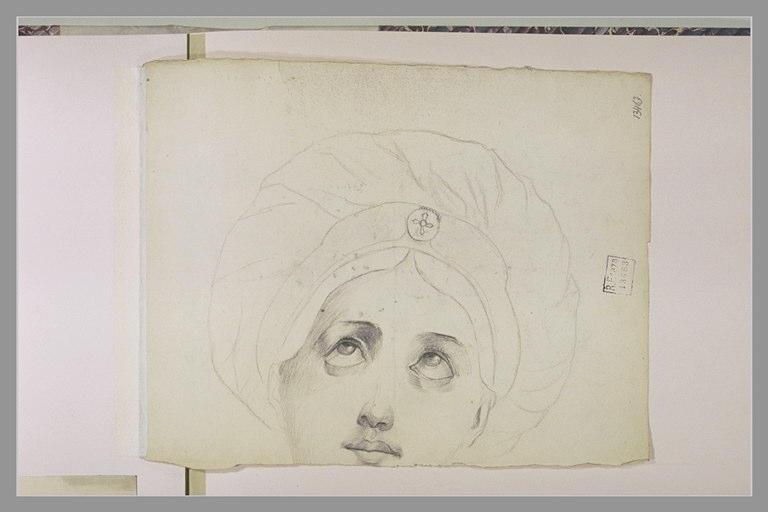 Tête d'une femme en turban, levant les yeux