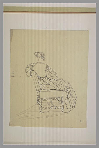 Femme assise, de dos, tournée vers la droite