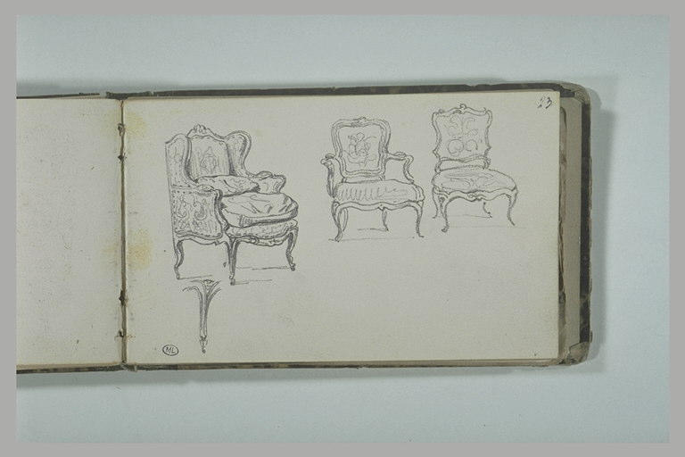 Trois études de fauteuils ; détail d'un pied