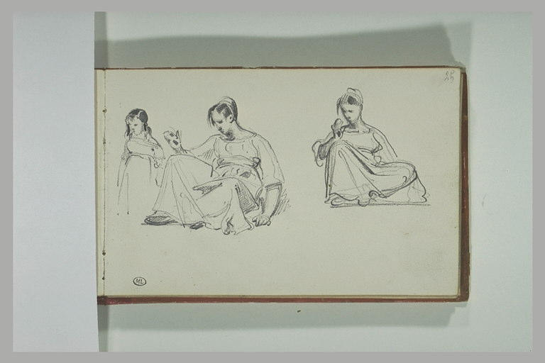 Deux études d'une femme assise à terre ; enfant debout