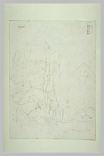 Esquisse de paysage boisé encadrant une maison