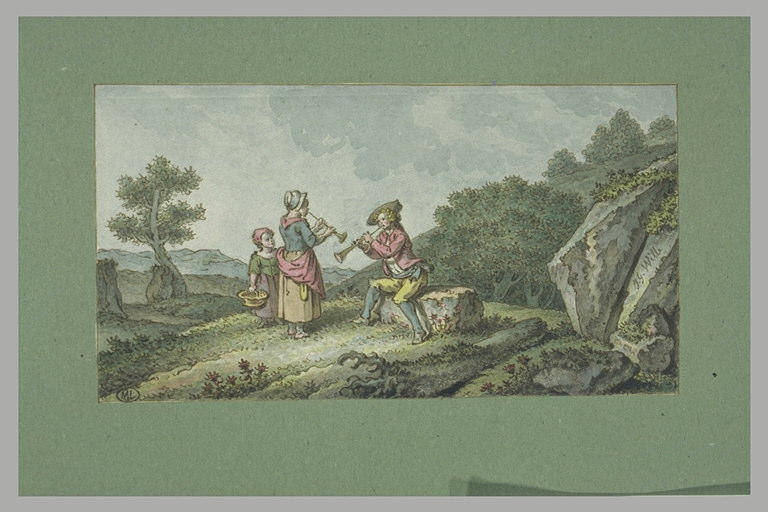 Jeune homme et fille jouant de la flûte
