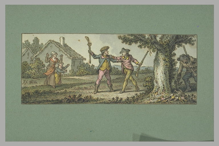 Hommes en dispute, brandissant des fusils