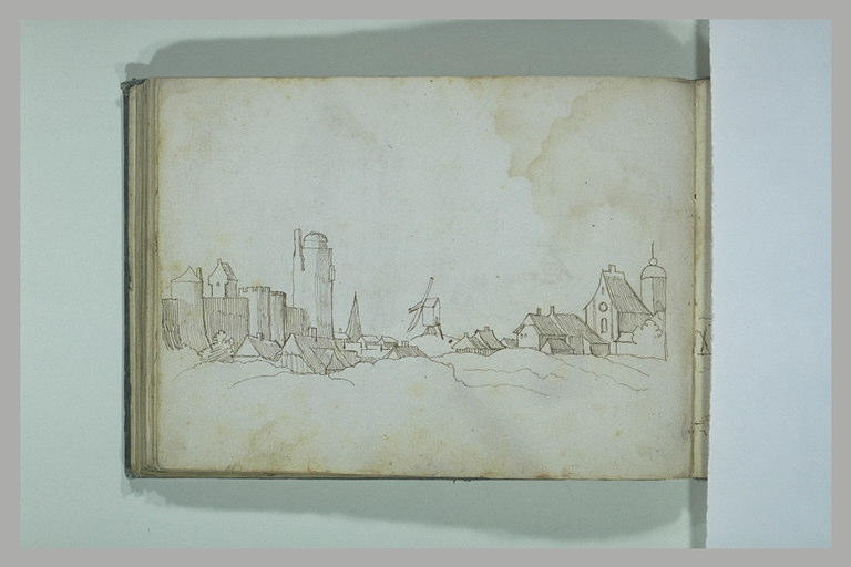 Paysage avec des constructions et un moulin
