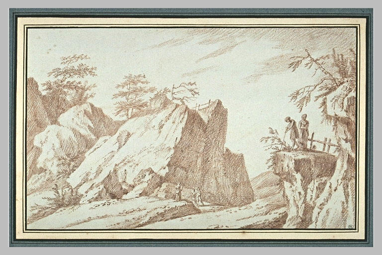 Paysage avec des rochers animé de personnages