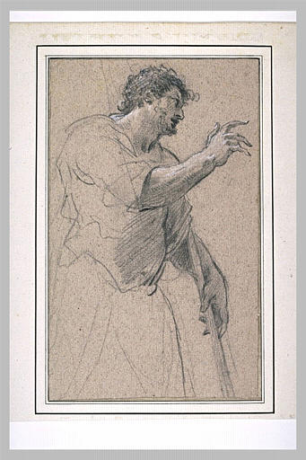 Demi-figure d'homme, tenant une lance, et tendant son bras droit