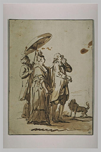 Couple, et serviteur, en promenade