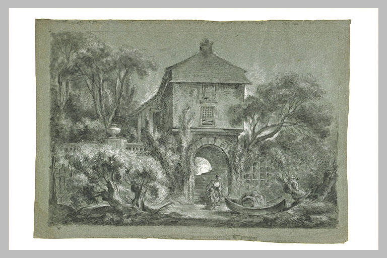 Fabrique construite sur une arche protégeant des escaliers menant au jardin