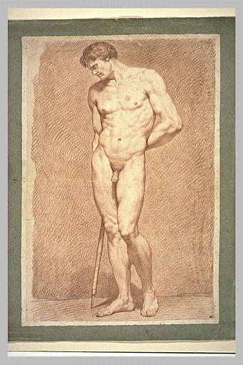 Homme nu, debout, tenant une pique