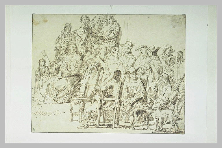 Gentilhommes et dames assis, conversant et écoutant un concert