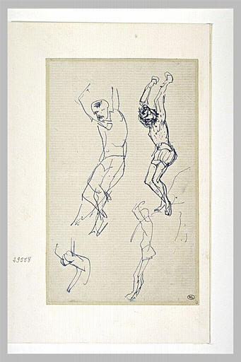 Au cirque : quatre croquis d'après un personnage travaillant aux anneaux