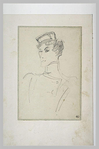 Eve Lavallière en buste, vêtue d'un costume de groom