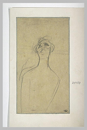 Yvette Guilbert, de face, la tête levée