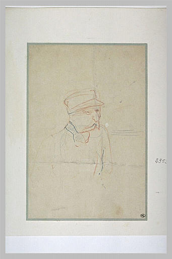 Homme, en buste, coiffé d'une casquette, les moustaches tombantes