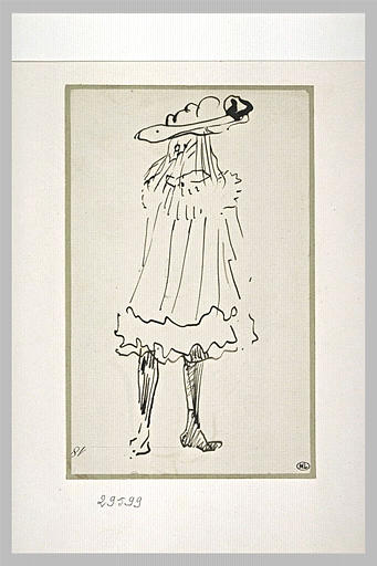 Petite fille vue de dos et coiffée d'un grand chapeau