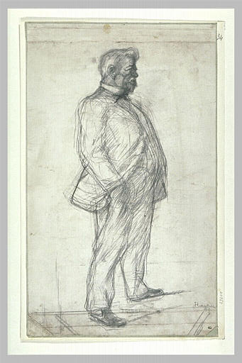 Portrait d'homme, la main droite dans la poche de son pantalon