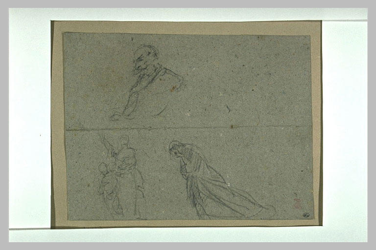 Croquis de l'Empereur, d'une femme agnouillée et d'une femme vue de dos