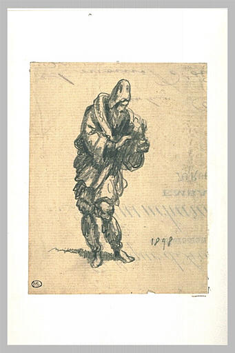 Croquis d'homme barbu, vêtu d'un caftan à grand col