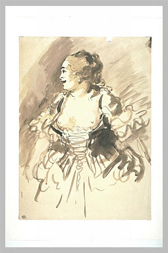 Femme debout au corselet ouvert