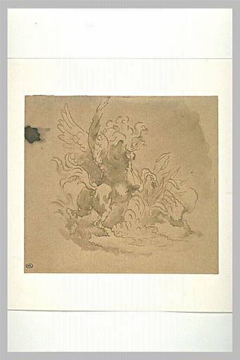 Pégase cabré, ailes déployées, crinière au vent