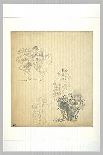 Couples de danseurs, et au centre une femme seule