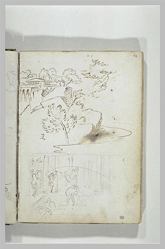 Etude de paysage avec des monuments antiques ; étude de composition