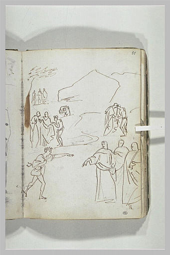 Etude d'après une composition de figures dans un paysage rocheux