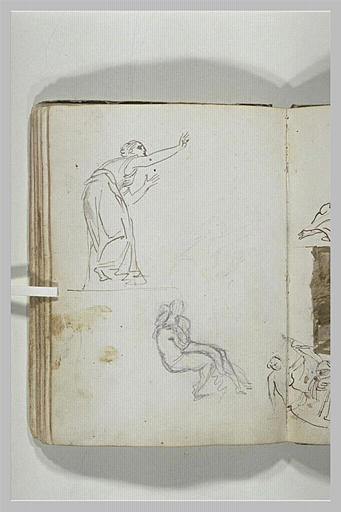 Figure de femme suppliant et couple enlacé