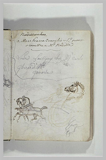 Annotations manuscrites ; études de chevaux