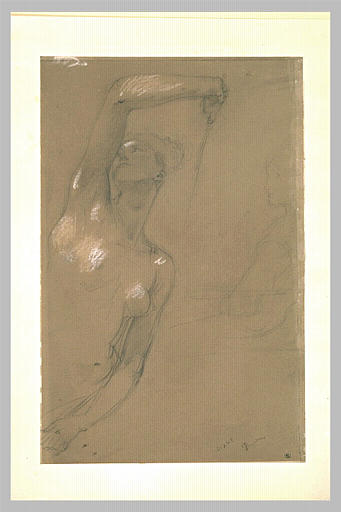 Diane le bras droit levé et esquisse d'un personnage