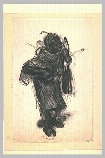 Musicien noir, debout, penché en avant